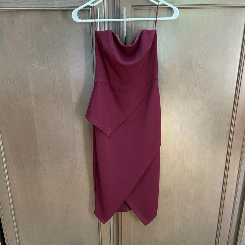 ASOS PURPLE PEPLUM BONED STRAPLESS BODYCON DRESS US 4